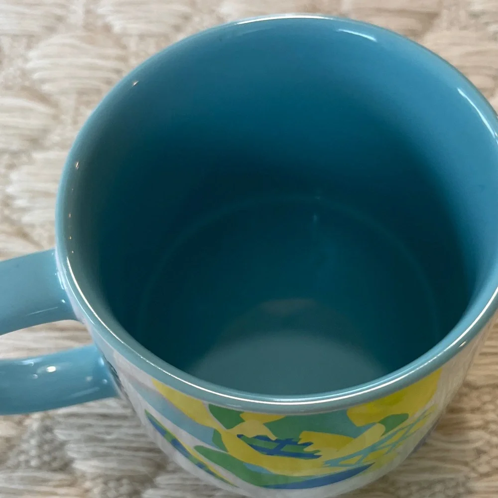 NWOT Starbucks Mug and with Blue and Yellow Floral Design - set of two